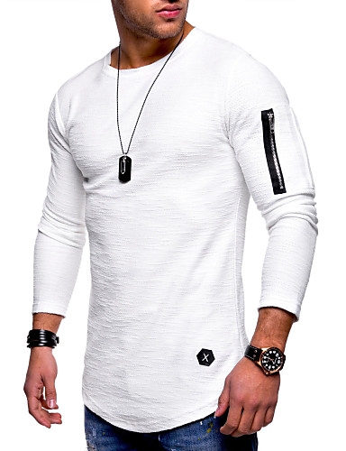 [$16.19] Men's T shirt Shirt non-printing Solid Colored Plus Size Round  Neck Daily Long Sleeve Regular Fit Tops Cotton Simple Basic White Black  Army 