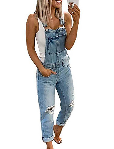 Womens Casual Distressed Ripped Denim Bib Overalls Jumpsuit Rompers,Army Green,S
