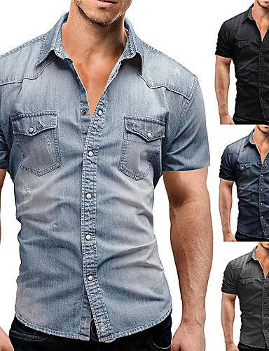 Summer Button Down Tops Short Sleeve Blouse Mens Fashion Denim Dress Shirt Summer Button Down Tops Short Sleeve Blouse Mens Fashion Denim Dress Shirt