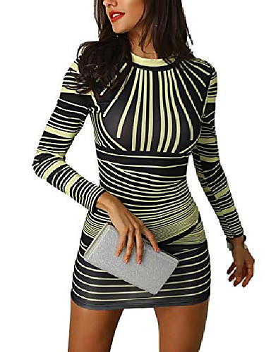 striped long sleeve bodycon dress