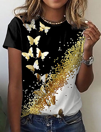 Women's Butterfly Painting T shirt Butterfly Sparkly Color Block Print ...