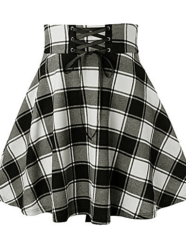 Women a line pleated skater skirts Christmas cheerleader high waist plaid flared black and white red S M L XL XXL