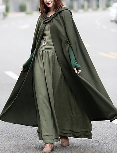 Women Vintage Stylish Solid Black Green Cloak Cape Jacket Long Hooded Parka Coat 