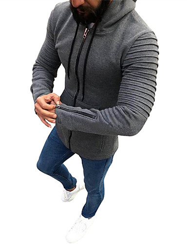 solid color pleated sleeve long fleece hoodie