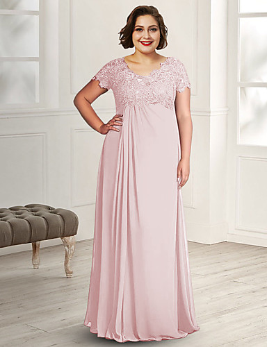 A-Line Mother of the Bride Dress Plus Size Elegant Jewel Neck Floor...