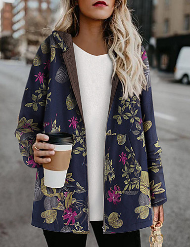 Mujer Talla extra parque Cremallera Bolsillo Floral Noche Manga Larga  Regular Otoño Invierno Fucsia Naranja Azul Oscuro XL XXL 3XL 4XL 5XL /  Tallas Grandes / Algodón / Estampado 8765673 2021 – $32.12