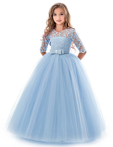 Details about  / Kids Dresses Teenage White Blue Wedding Party Dress Lace Girl Dress Long Sleeve