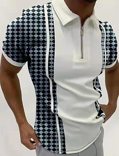 Men's Golf Shirt Other Prints Striped Tartan Letter Standing Collar ...