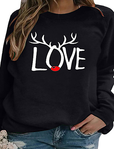 Womens Valentines Day Love Letter Printed Tunics Long Sleeve Blouse Crew Neck Pullover Tops 