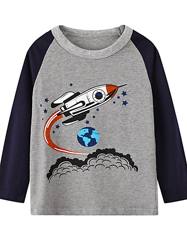 Kids Boys' T shirt Long Sleeve Gray Star Cloud Patchwork Daily Outdoor Active Daily 2-8 Years