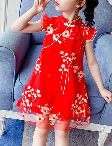 Party Kinder Kleid Urlaub Cheongsam Stehkragen Ärmellos Bedruckt Mode