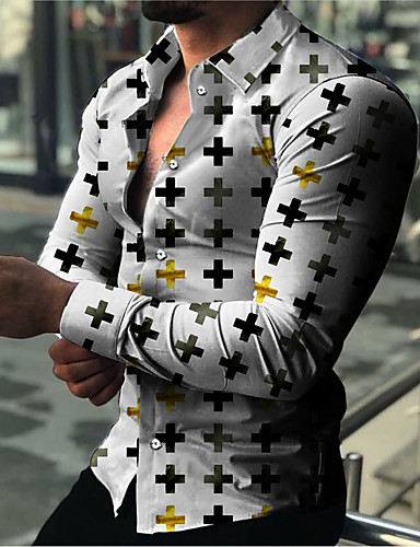 Mens Dress Shirt with Cross Collar Covered Buttons and Cuffs 