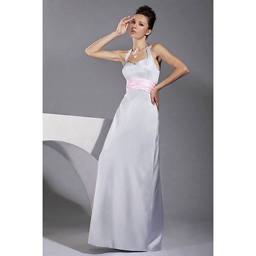 

Sheath / Column Halter Neck / Sweetheart Neckline Floor Length Satin Bridesmaid Dress with Sash / Ribbon