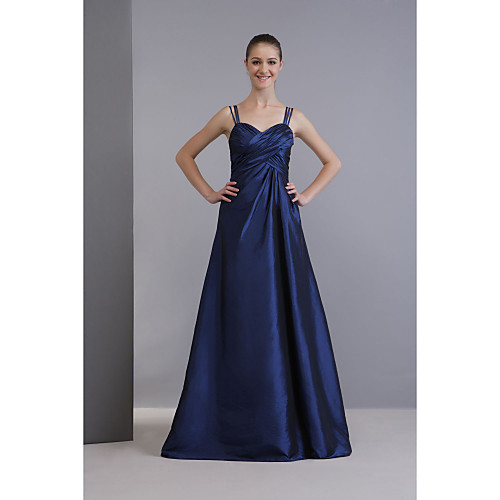 

A-Line Spaghetti Strap Floor Length Taffeta Bridesmaid Dress with Criss Cross