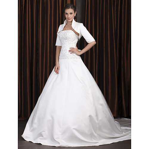 

A-Line Wedding Dresses Square Neck Cathedral Train Satin Half Sleeve Vintage Separate Bodies with Beading Appliques 2021