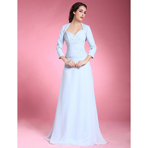 

A-Line Mother of the Bride Dress Wrap Included Sweetheart Neckline Spaghetti Strap Floor Length Chiffon 3/4 Length Sleeve with Criss Cross Ruched 2021