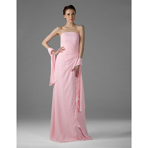 

Sheath / Column Wedding Party Dress Strapless Sleeveless Floor Length Chiffon with Side Draping 2021