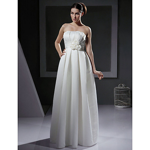 

Princess A-Line Wedding Dresses Strapless Floor Length Satin Sleeveless with 2021