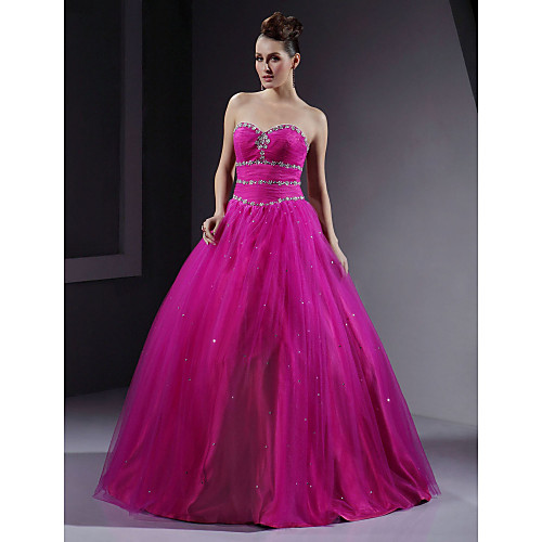 

Ball Gown Quinceanera Prom Military Ball Dress Sweetheart Neckline Strapless Sleeveless Floor Length Satin Tulle with Crystals Beading Sequin 2021