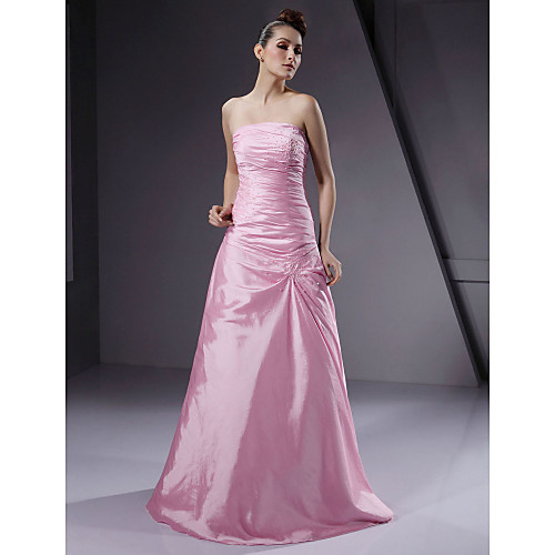 

Ball Gown / A-Line Strapless Floor Length Taffeta Bridesmaid Dress with Beading / Side Draping