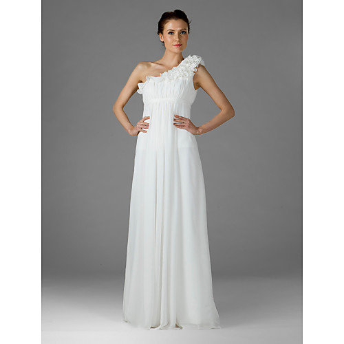 

Sheath / Column Wedding Party Dress One Shoulder Sleeveless Floor Length Chiffon with Ruffles Draping 2021