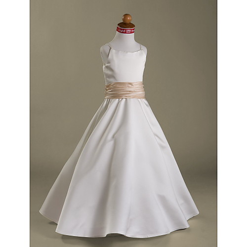 

Princess / A-Line Floor Length First Communion / Wedding Party Satin Sleeveless Spaghetti Strap with Ruched / Ruffles