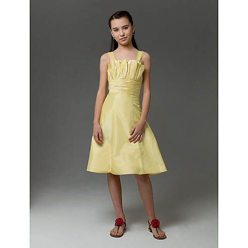 

Princess / A-Line Straps Knee Length Taffeta Junior Bridesmaid Dress with Ruched / Crystals