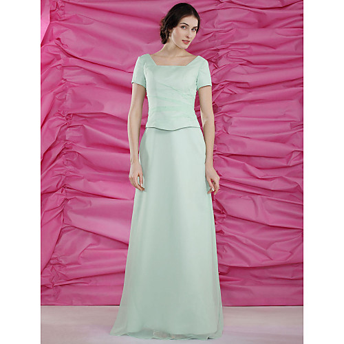 

Sheath / Column Mother of the Bride Dress Elegant Square Neck Floor Length Chiffon Short Sleeve with Beading Side Draping 2021