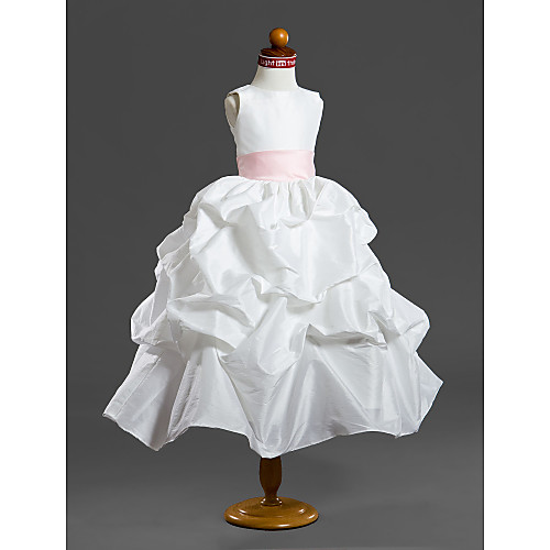 

Ball Gown Tea Length First Communion / Wedding Party Taffeta Sleeveless Scoop Neck with Pick Up Skirt / Sash / Ribbon / Ruffles
