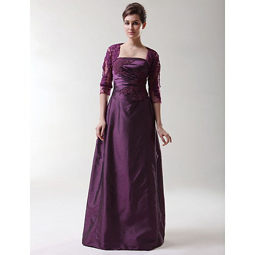 

Sheath / Column Mother of the Bride Dress Strapless Floor Length Taffeta 3/4 Length Sleeve with Appliques 2021