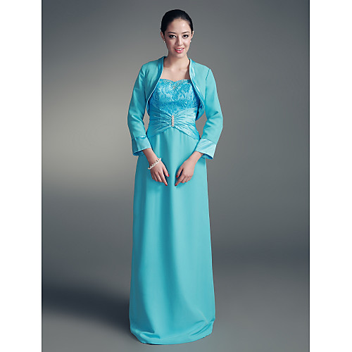 

Sheath / Column Mother of the Bride Dress Straps Sweetheart Neckline Floor Length Chiffon Satin Long Sleeve with Lace Beading Appliques 2021