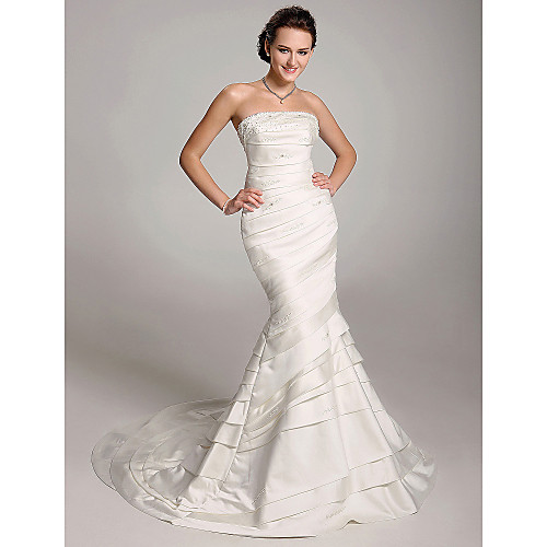 

Mermaid / Trumpet Wedding Dresses Strapless Court Train Satin Taffeta Sleeveless with 2021