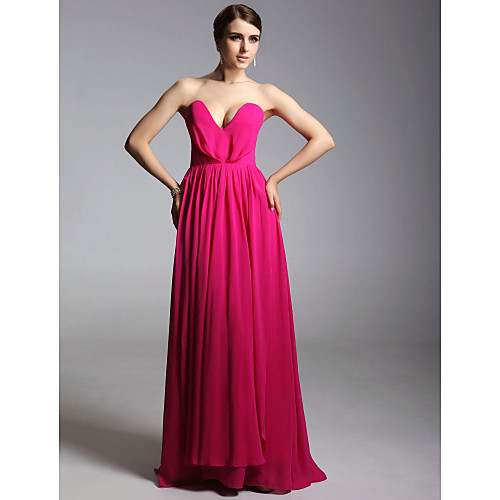 

Sheath / Column Celebrity Style All Celebrity Styles Inspired by Emmy Prom Formal Evening Military Ball Dress V Neck Strapless Sleeveless Floor Length Chiffon with Pleats 2021