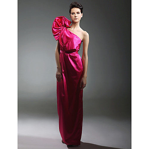 

Sheath / Column Elegant All Celebrity Styles Formal Evening Military Ball Dress One Shoulder Sleeveless Floor Length Stretch Satin with Ruffles Flower 2021