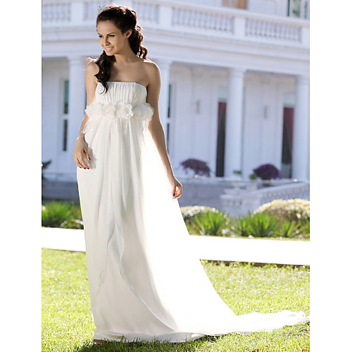 

Sheath / Column Wedding Dresses Strapless Court Train Chiffon Sleeveless with 2021