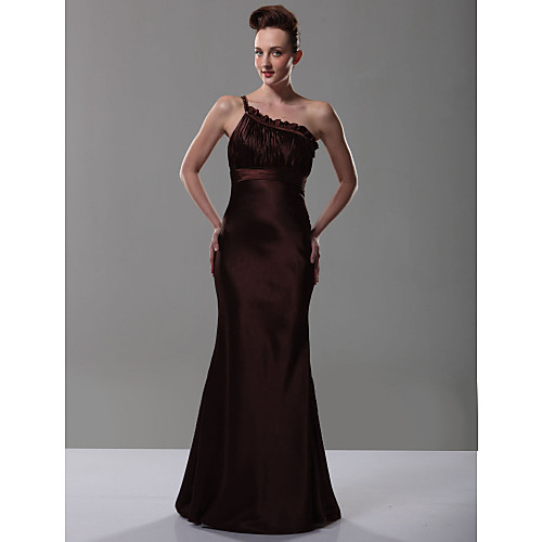 

Mermaid / Trumpet One Shoulder Floor Length Stretch Satin Bridesmaid Dress with Draping