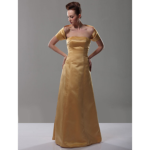 

A-Line Formal Evening Wedding Party Dress Strapless Short Sleeve Floor Length Satin with 2021