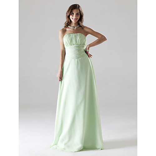 

Ball Gown Elegant Prom Wedding Party Dress Strapless Sleeveless Floor Length Chiffon with Ruched Draping 2021