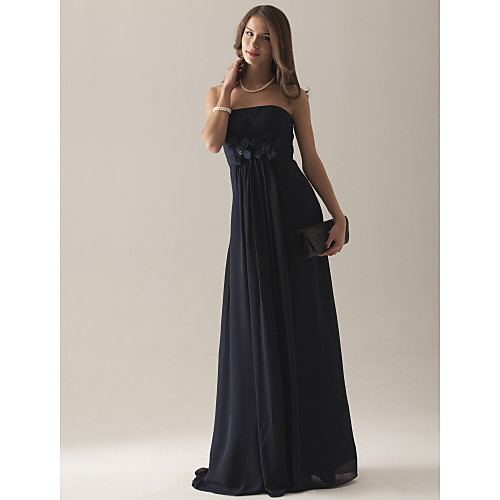 

Sheath / Column Wedding Party Dress Strapless Sleeveless Floor Length Chiffon with Pleats Draping Flower 2021