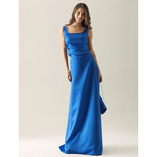 

Sheath / Column Straps Floor Length Satin Bridesmaid Dress with Side Draping