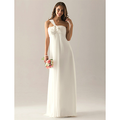 

Sheath / Column One Shoulder Floor Length Chiffon Bridesmaid Dress with Bow(s) / Pleats / Ruched