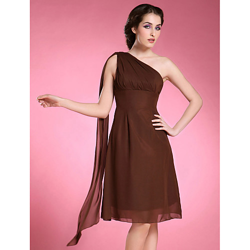 

A-Line Cocktail Party Wedding Party Dress One Shoulder Sleeveless Knee Length Chiffon with Side Draping 2021