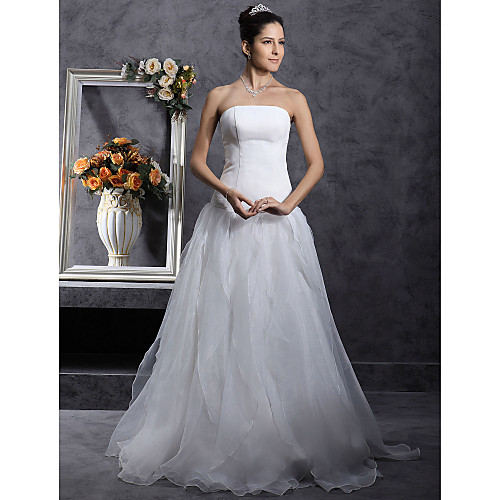 

Princess A-Line Wedding Dresses Strapless Organza Satin Sleeveless with 2021