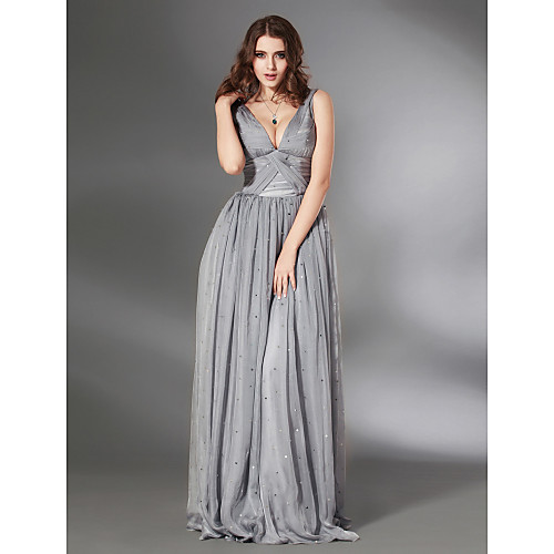

Sheath / Column All Celebrity Styles Inspired by Venice Film Festival Formal Evening Military Ball Dress V Neck Sleeveless Floor Length Chiffon with Criss Cross Pleats Ruched 2021