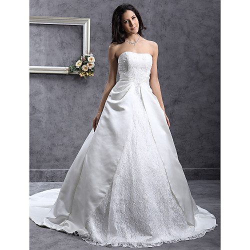

Ball Gown Wedding Dresses Sweetheart Neckline Chapel Train Lace Satin Strapless with Lace Sash / Ribbon Beading 2021