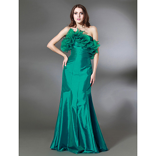 

Mermaid / Trumpet Prom Formal Evening Military Ball Dress Strapless Sleeveless Floor Length Organza Taffeta with Ruffles 2021