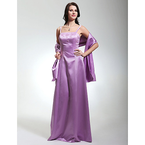 

Sheath / Column Spaghetti Strap Floor Length Satin Bridesmaid Dress with Beading