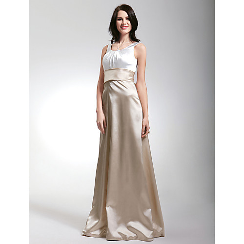 

Sheath / Column Scoop Neck Floor Length Satin Bridesmaid Dress with Sash / Ribbon / Draping