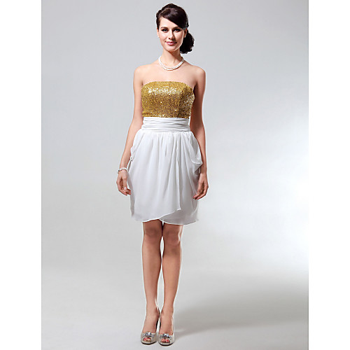 

Sheath / Column All Celebrity Styles Inspired by Taylor Swift Sparkle & Shine Homecoming Graduation Cocktail Party Dress Strapless Sleeveless Short / Mini Chiffon Sequined with Ruched Sequin 2021