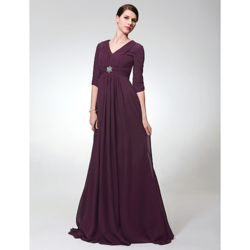 

Sheath / Column Elegant All Celebrity Styles Inspired by Emmy Formal Evening Military Ball Dress V Neck Half Sleeve Sweep / Brush Train Chiffon with Draping Side Draping Crystal Brooch 2021